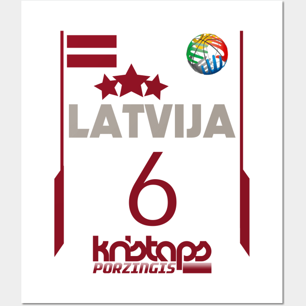 Kristaps Porzingis Retro Latvia Euro Style Basketball Design Wall Art by darklordpug